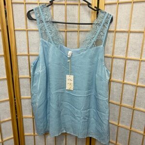 Chic Lace-Trimmed Blue Camisole
